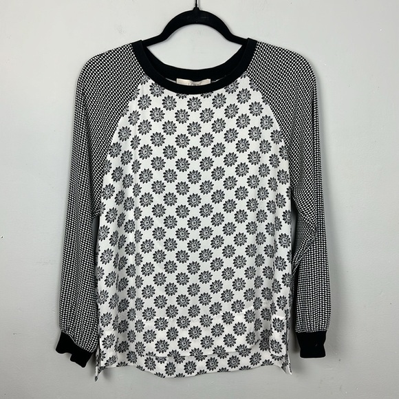 LOFT Black and White Mixed Print Long Sleeve Top Sz S - Picture 6 of 12